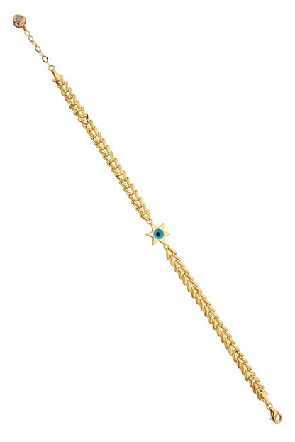 Solid Gold Star Evil Eye Bracelet | 14K (585) | 5.00 gr