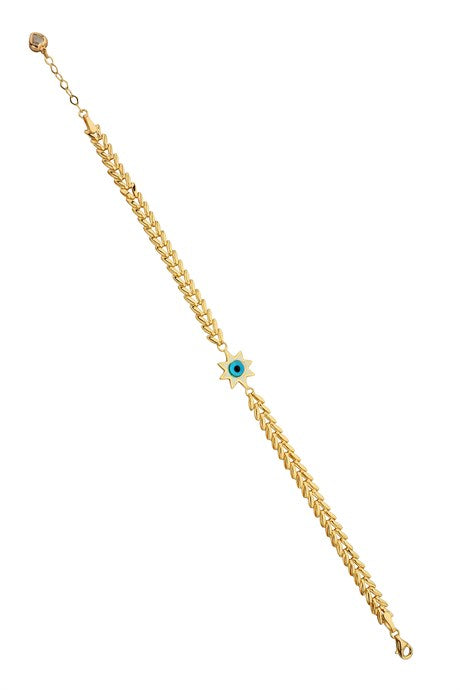 Solid Gold Star Evil Eye Bracelet | 14K (585) | 5.20 gr