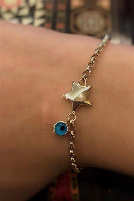 Solid Gold Star Evil Eye Bracelet | 14K (585) | 2.95 gr