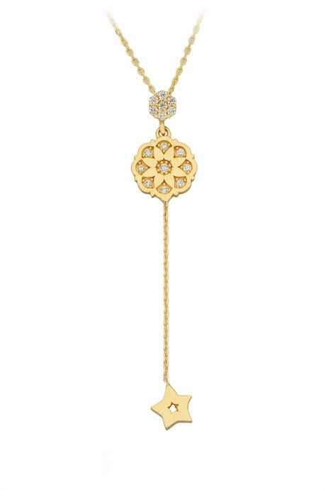 Collar de flor de lazo de estrella de oro macizo | 14K (585) | 2,27 gramos