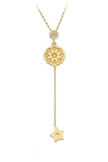 Solid Gold Star Lariat Flower Necklace | 14K (585) | 2.27 gr