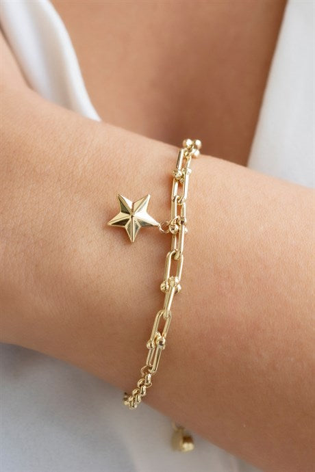 Solid Gold Star Design Bracelet | 14K (585) | 5.00 gr