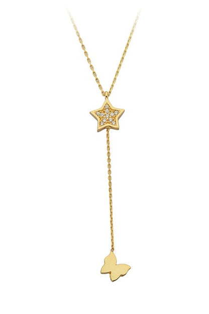Solid Gold Star And Butterfly Necklace | 14K (585) | 2.00 gr