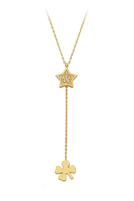 Solid Gold Star And Clover Necklace | 14K (585) | 2.04 gr