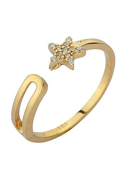 Solid Gold Star Ring | 14K (585) | 1.45 gr | Adjustable Ring
