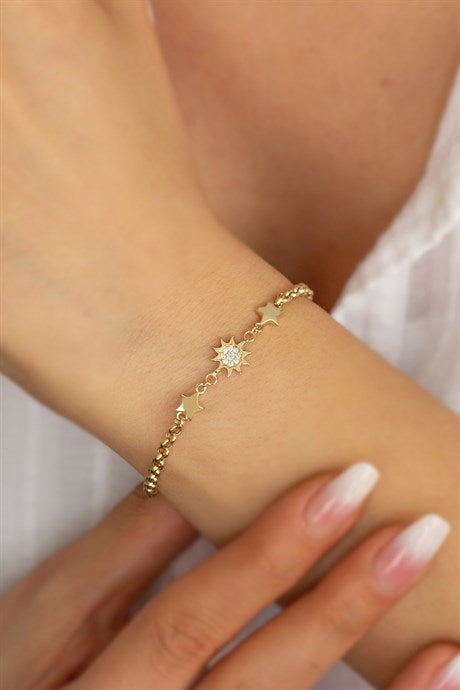 Solid Gold Star Sun Bracelet | 14K (585) | 3.24 gr