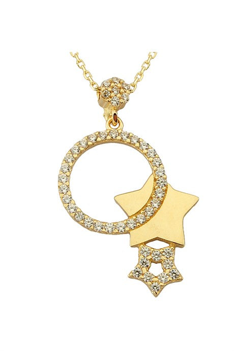 Solid Gold Star Circle Necklace | 14K (585) | 2.31 gr