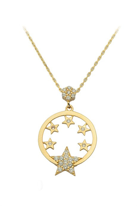 Solid Gold Star Circle Necklace | 14K (585) | 1.92 gr