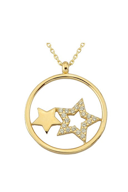 Solid Gold Star Circle Necklace | 14K (585) | 2.12 gr