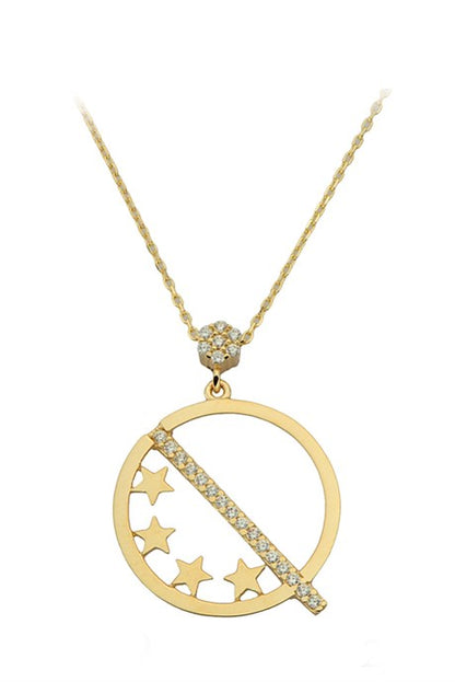 Solid Gold Star Circle Necklace | 14K (585) | 2.10 gr