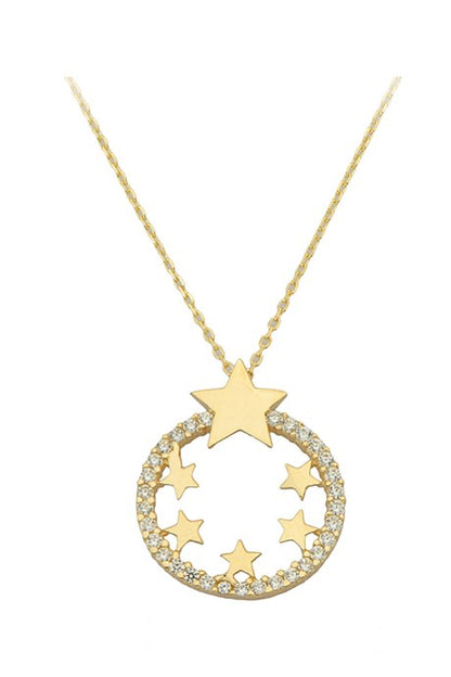 Solid Gold Star Circle Necklace | 14K (585) | 2.13 gr