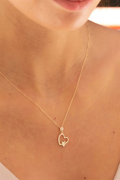 Solid Gold Star Heart Necklace | 8K (333) | 2.06 gr