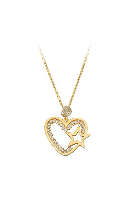 Collier coeur étoile en or massif | 14K (585) | 2,30 gr