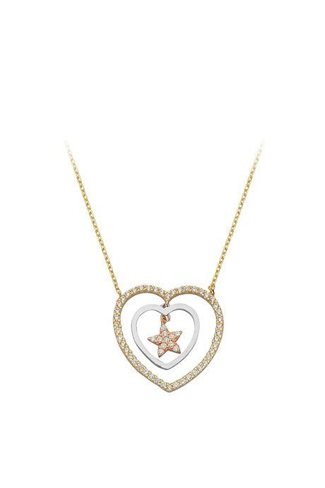 Collar de corazón de estrella de oro macizo | 14K (585) | 2,44 gramos