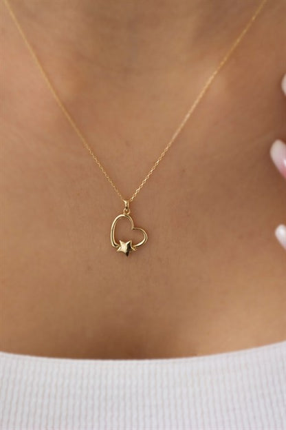 Solid Gold Star Heart Necklace | 14K (585) | 1,85 gr