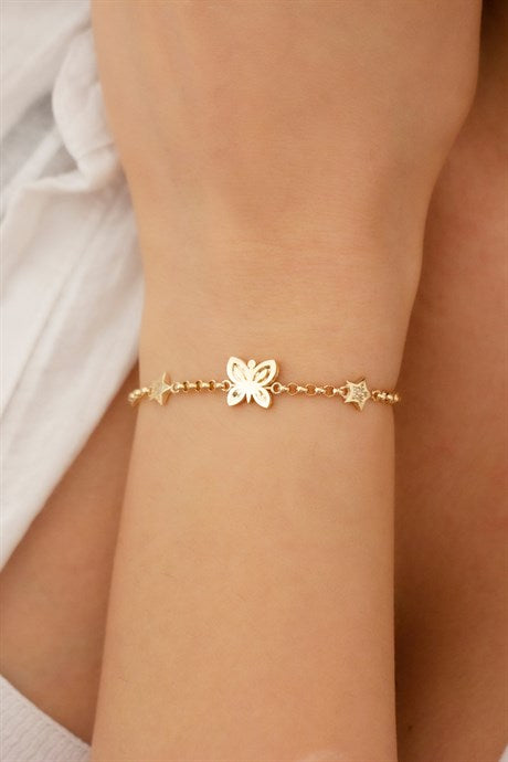 Solid Gold Star Butterfly Bracelet | 14K (585) | 3.50 gr