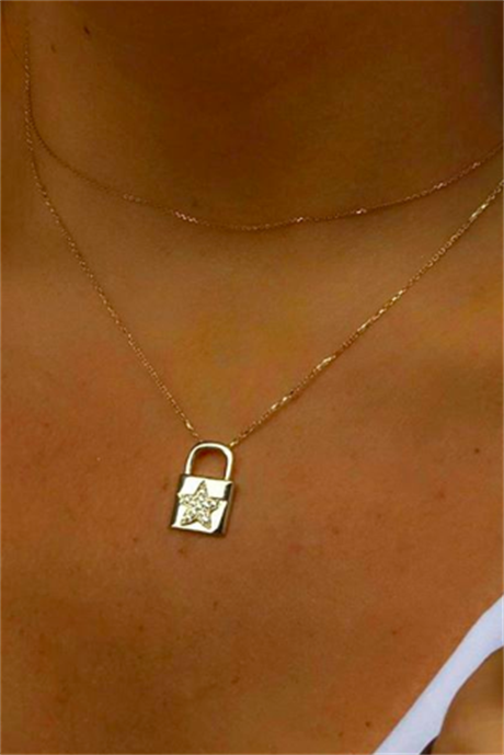 Solid Gold Star Lock Necklace | 14K (585) | 2.41 gr