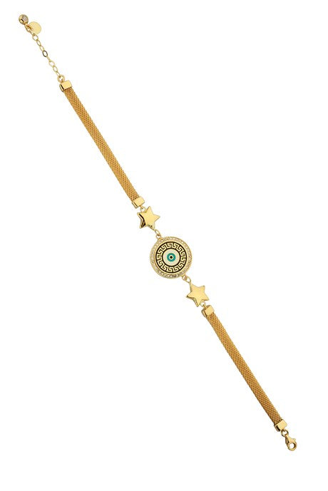 Solid Gold Star Evil Eye Bracelet | 14K (585) | 10.30 gr