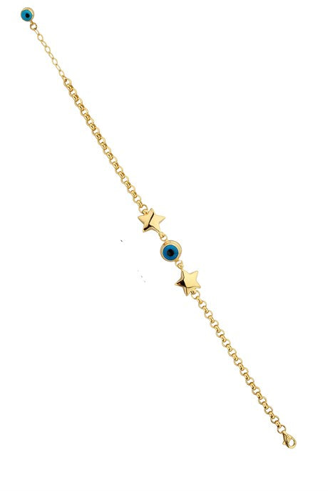 Pulsera de cuentas de ojo malvado de estrella de oro macizo | 14K (585) | 4,92 gramos