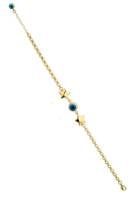 Solid Gold Star Evil Eye Bead Bracelet | 14K (585) | 4.92 gr