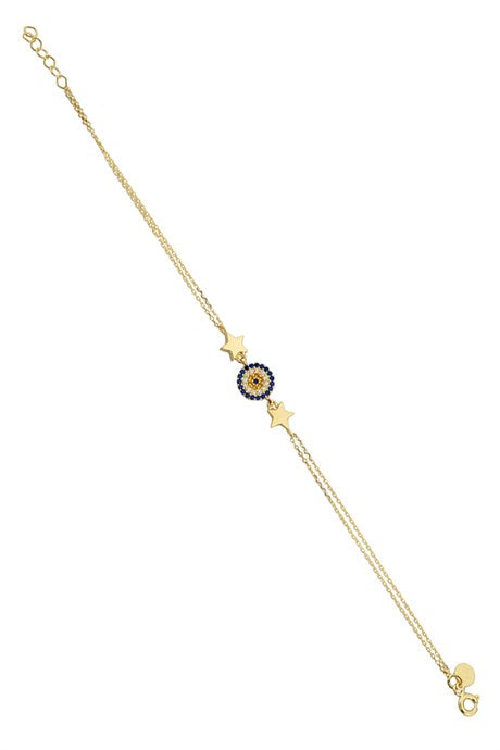 Solid Gold Star Evil Eye Bracelet | 14K (585) | 1.93 gr