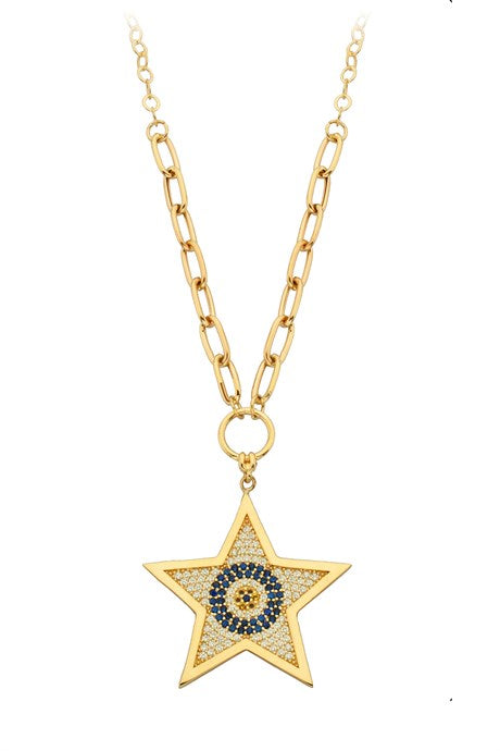 Solid Gold Star Evil Eye Necklace | 14K (585) | 8.13 gr