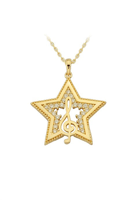 Solid Gold Star Musical Note Necklace | 14K (585) | 2.52 gr