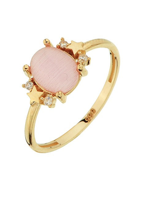 Solid Gold Star Pink Gemstone Ring | 14K (585) | 1.40 gr