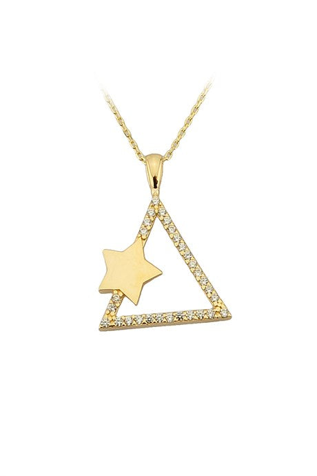 Solid Gold Star Triangle Necklace | 14K (585) | 2.09 gr