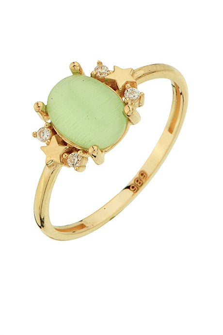 Solid Gold Star Green Gemstone Ring | 14K (585) | 1.42 gr