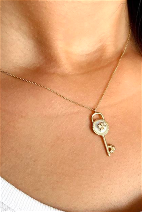 Solid Gold Clover Key Necklace | 14K (585) | 2.73 gr