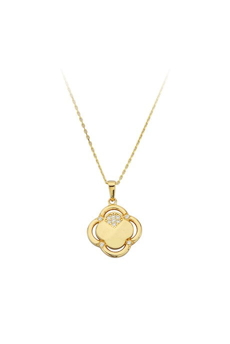 Solid Gold Clover With Figure Necklace | 14K (585) | 1.80 gr
