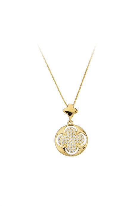 Solid Gold Clover With Figure Necklace | 14K (585) | 2.15 gr