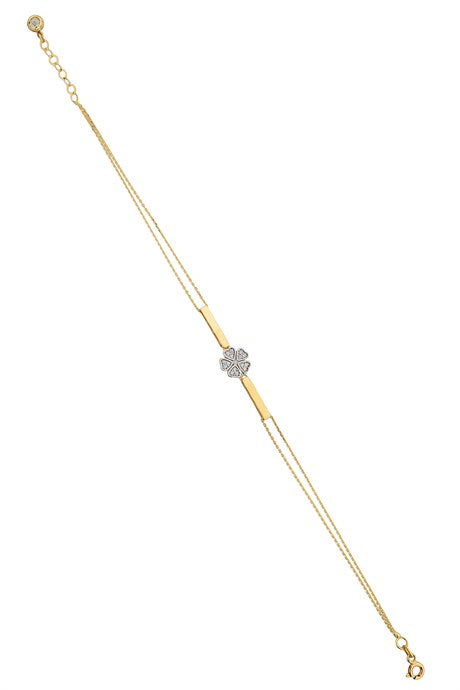 Solid Gold Heart Clover Plate Bracelet | 14K (585) | 2.23 gr