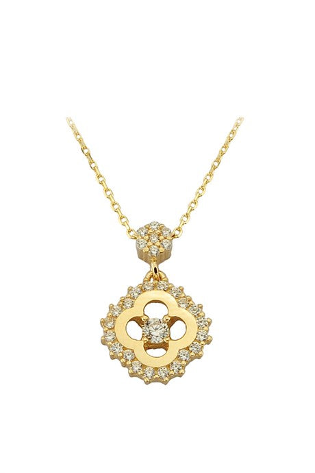 Solid Gold Clover Solitaire Necklace | 14K (585) | 2.02 gr