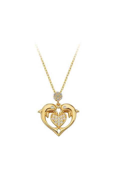 Collar de corazón de delfín de oro macizo | 14K (585) | 2,40 gramos