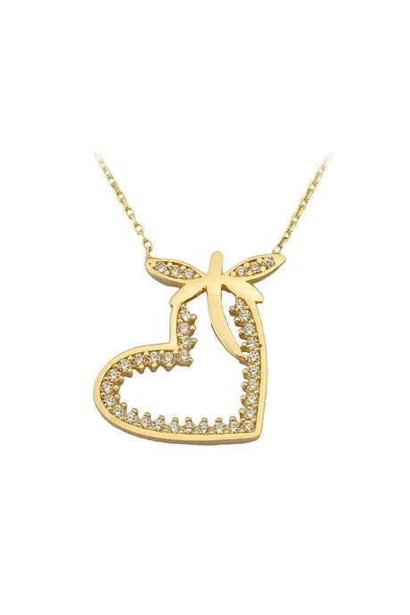 Solid Gold Dragonfly Heart Necklace | 14K (585) | 2.20 gr