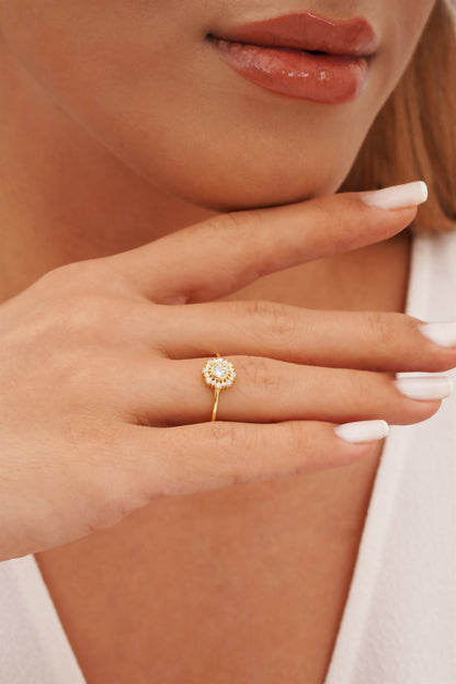 Solid Gold Round Row Gemstone Ring