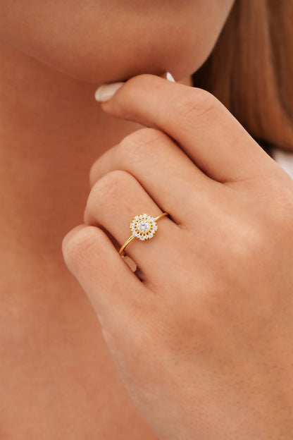 Solid Gold Round Row Gemstone Ring