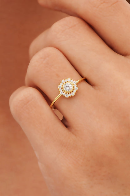 Solid Gold Round Row Gemstone Ring