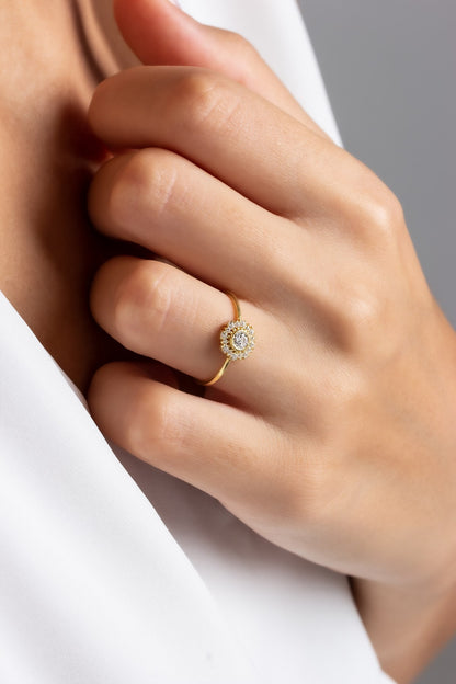 Solid Gold Round Row Gemstone Ring