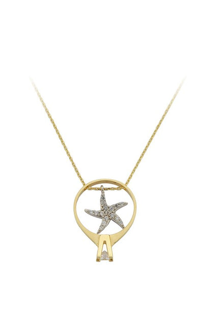 Collar de estrella de mar con anillos de oro macizo | 14K (585) | 2,43 gramos