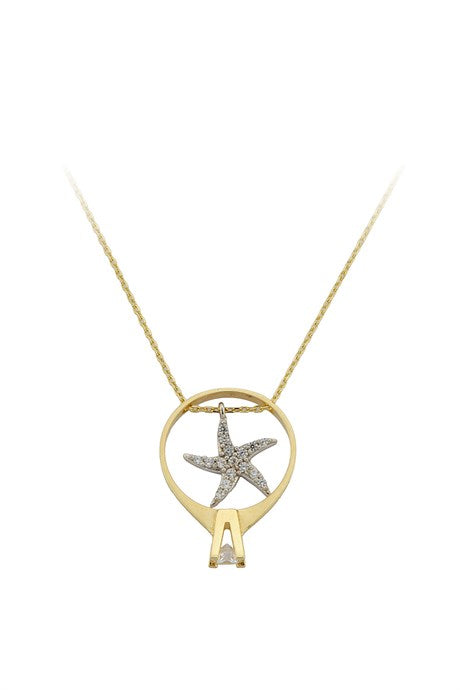 Collar de estrella de mar con anillos de oro macizo | 14K (585) | 2,43 gramos