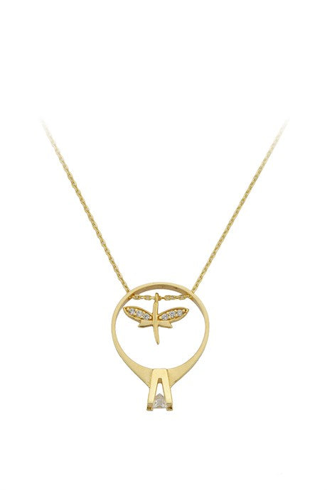 Solid Gold Ringed Dragonfly Necklace | 14K (585) | 2.24 gr