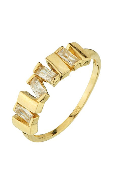 Solid Gold Zigzag Baguette Gemstone Ring | 14K (585) | 1.91 gr