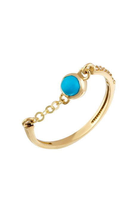 Solid Gold With Chain Turquoise Ring | 14K (585) | 1.11 gr