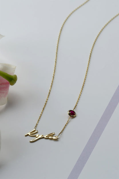 Silver Gemstone Name Necklace