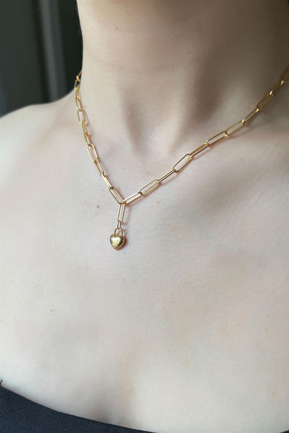 Silver Paper Clip Chain Minimal Heart Necklace