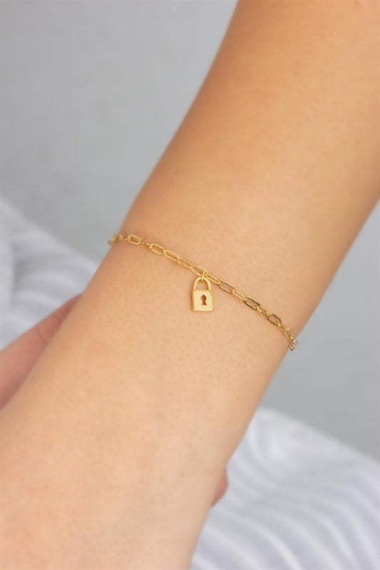 Silver Paper Clip Chain Lock Bracelet