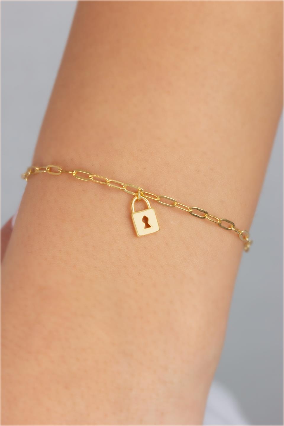 Silver Paper Clip Chain Lock Bracelet